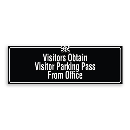 Visitors Obtain Visitor Parking Pass From Office Sign with Border and Decoration