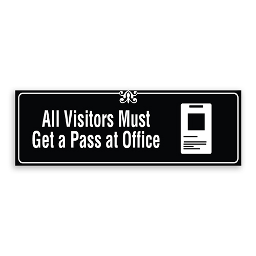 All Visitors Must Get a Pass at Office Sign with Logo, Border and Decoration